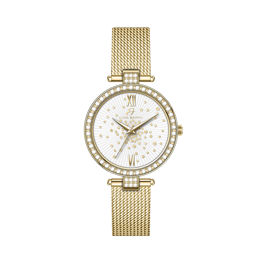 MONTRE FEMME IP OR ACIER LUNETTE CRISTAL BLANC