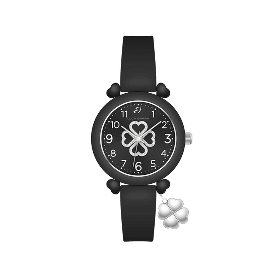 MONTRE POUR FEMME EN SILICONE NOIR ET QUADRIFOGLIO Luca Barra