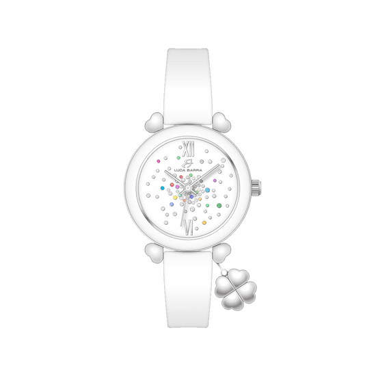 MONTRE FEMME EN SILICONE BLANC ET CRISTAUX MULTICOLORES