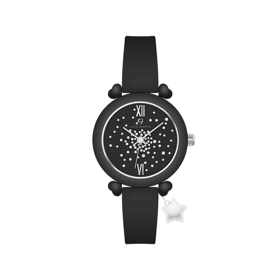 MONTRE POUR FEMMES EN SILICONE NOIR ET CRISTAUX BLANCS