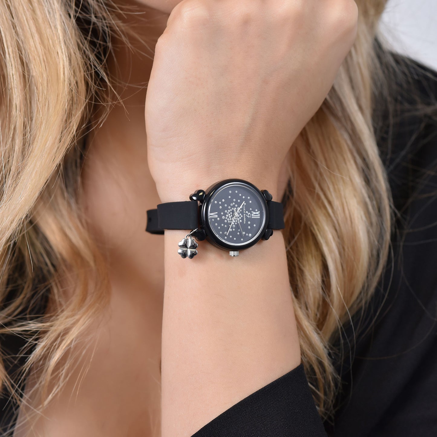 MONTRE POUR FEMME EN SILICONE NOIR ET CRYSTAUX BLANCS Luca Barra