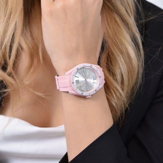 MONTRE POUR DAMES EN SILICONE ROSE ET BLANC