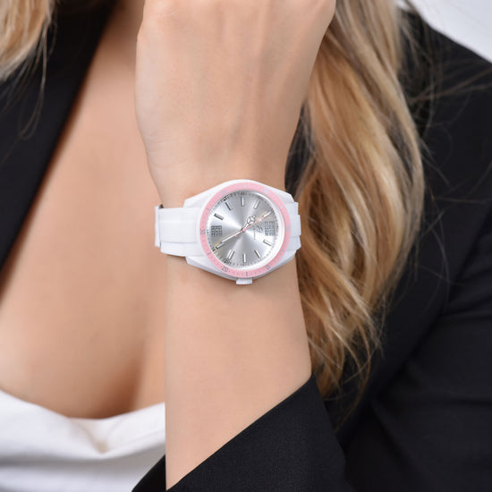 MONTRE POUR DAMES EN SILICONE ROSE ET BLANC