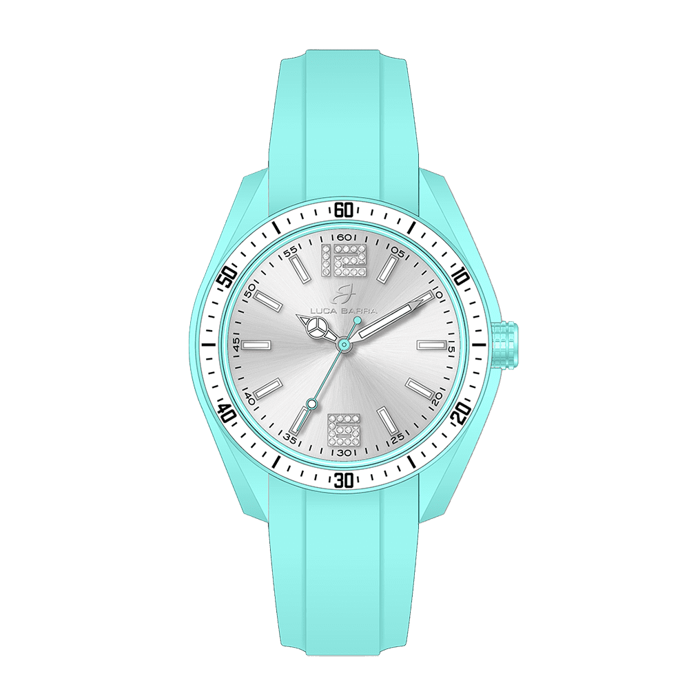 MONTRE FEMME EN SILICONE BLANC ET AIGUE-MARINE