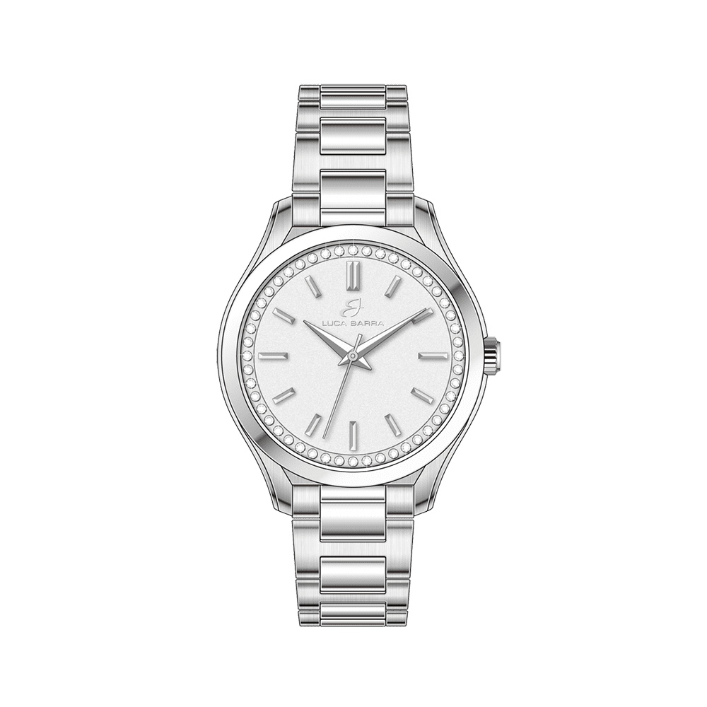 MONTRE POUR FEMME EN ACIER INOXYDABLE GLACÉ DE CRISTAUX BLANCS Luca Barra