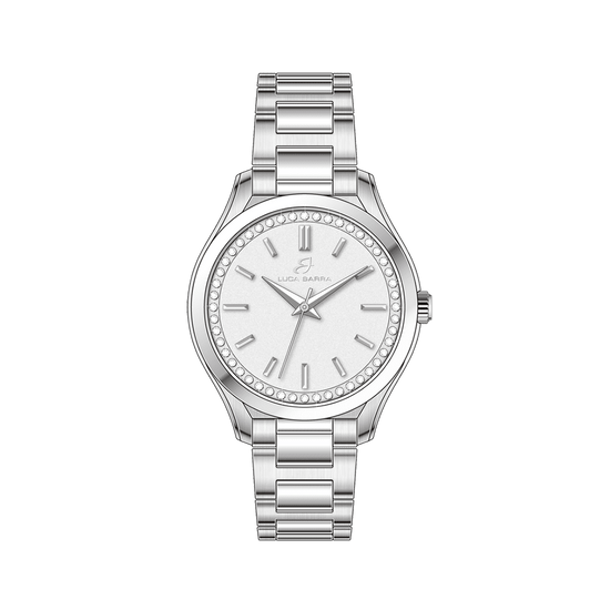 MONTRE FEMME EN ACIER AVEC LUNETTE EN CRISTAL BLANC