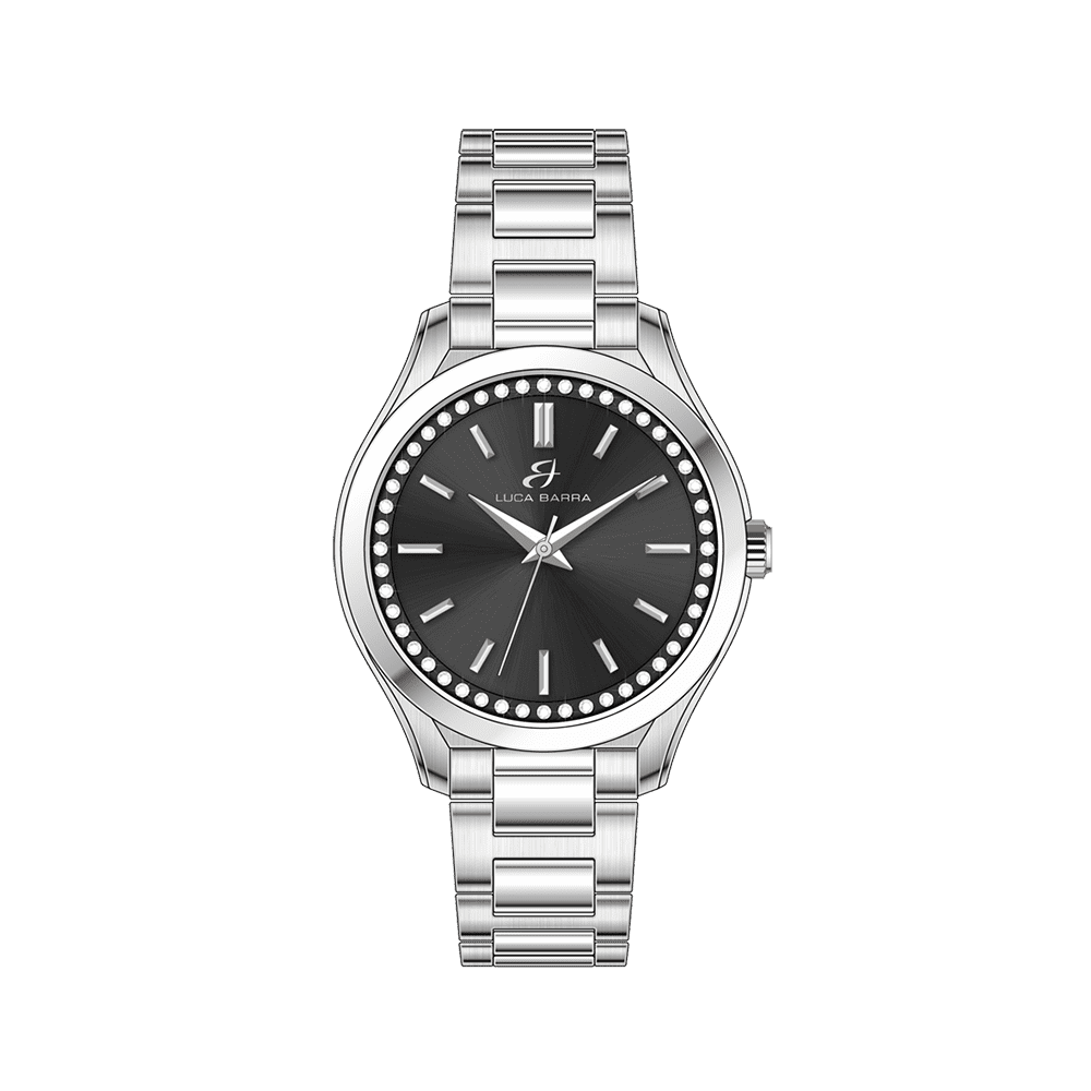 MONTRE POUR FEMME EN ACIER NOIR ET CRISTAUX BLANCS Luca Barra