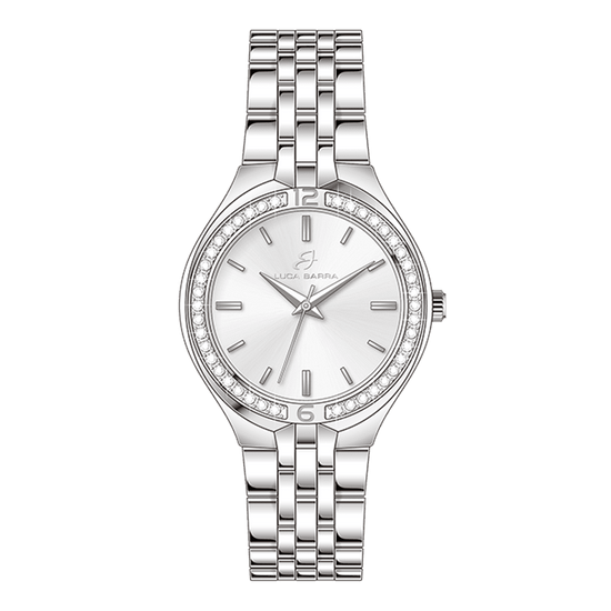 MONTRE FEMME EN ACIER AVEC LUNETTE EN CRISTAL BLANC