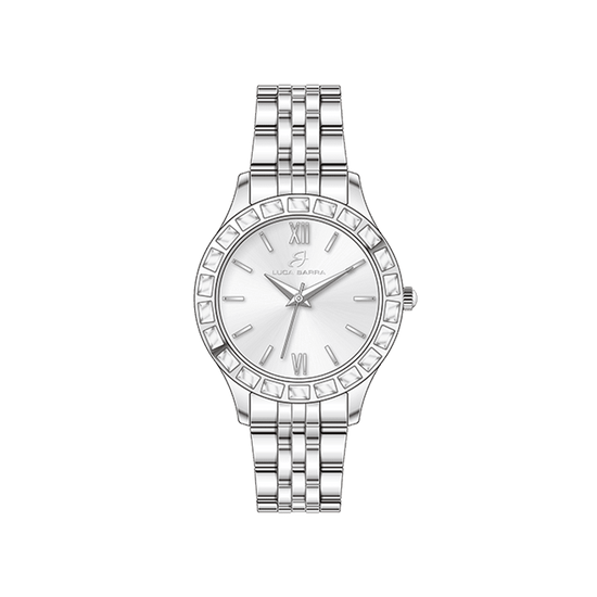 MONTRE FEMME EN ACIER AVEC LUNETTE EN CRISTAL BLANC