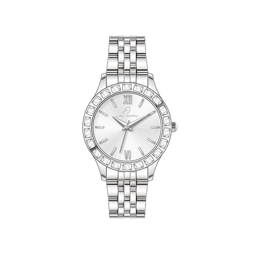 MONTRE POUR FEMME EN ACIER INOXYDABLE GLACÉ DE CRISTAUX BLANCS Luca Barra