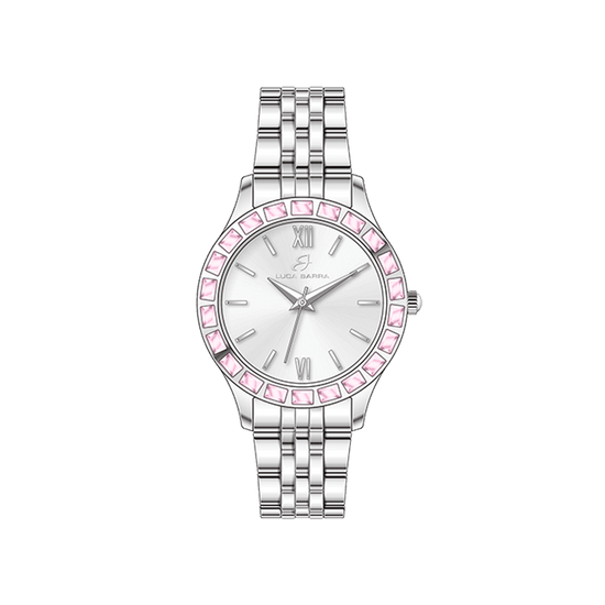 MONTRE FEMME EN ACIER AVEC LUNETTE EN CRISTAL ROSE