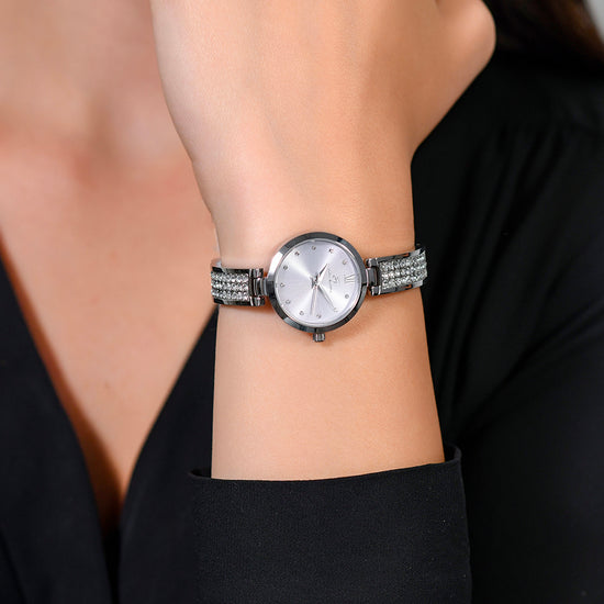 MONTRE FEMME EN ACIER CRISTAL AVEC CADRAN GRIS