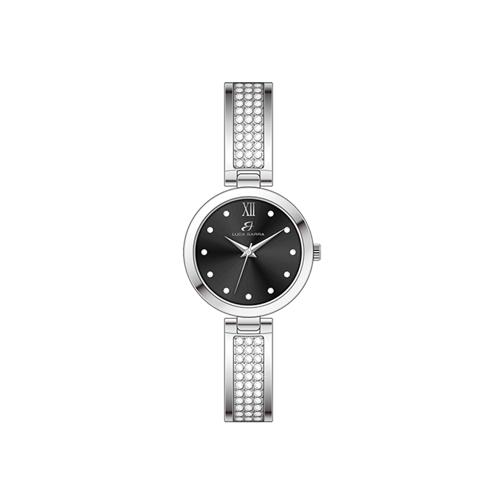 MONTRE POUR FEMME EN CRISTAUX D'ACIER ET CADRAN NOIR Luca Barra