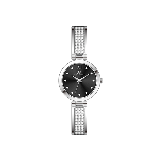 MONTRE POUR FEMME EN CRISTAUX D'ACIER ET CADRAN NOIR Luca Barra