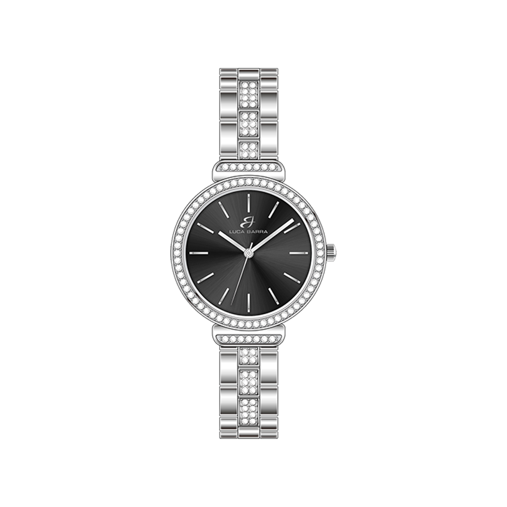 MONTRE POUR FEMME EN ACIER CRISTAUX GLACES ET CADRAN NOIR Luca Barra