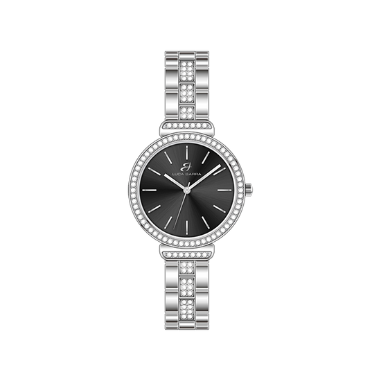 MONTRE POUR FEMME EN ACIER CRISTAUX GLACES ET CADRAN NOIR Luca Barra