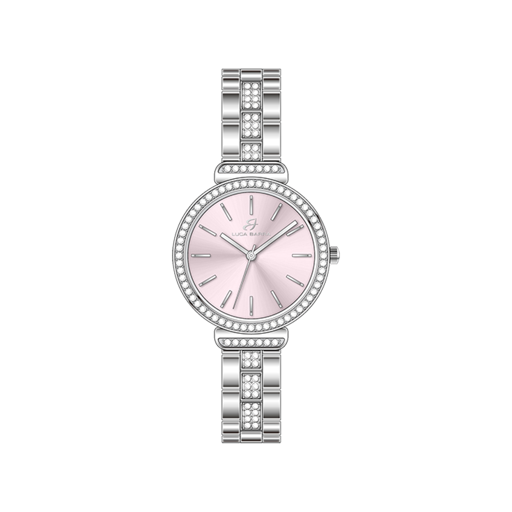 MONTRE POUR FEMME EN ACIER CRISTAUX GLACES ET CADRAN ROSE Luca Barra