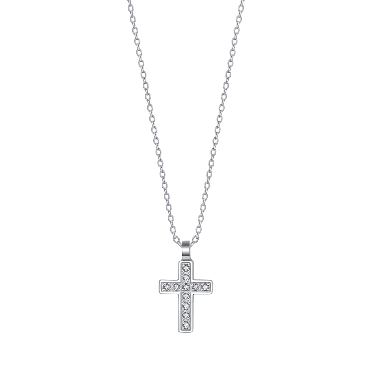 COLLIER EN ACIER POUR HOMMES AVEC CROIX ET CRISTAUX BLANCS