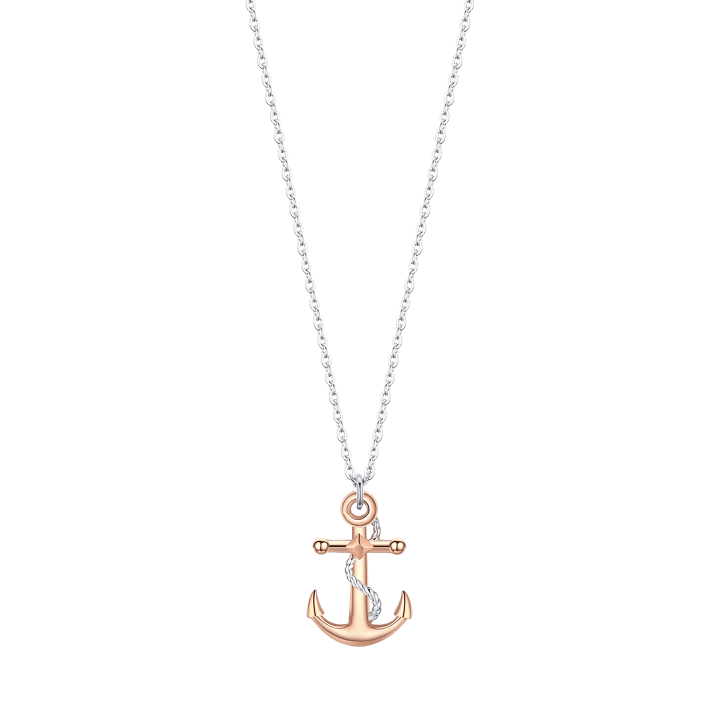 COLLIER POUR HOMME EN ACIER AVEC ANCRE ROSE IP ET ÉLÉMENTS EN ARGENT