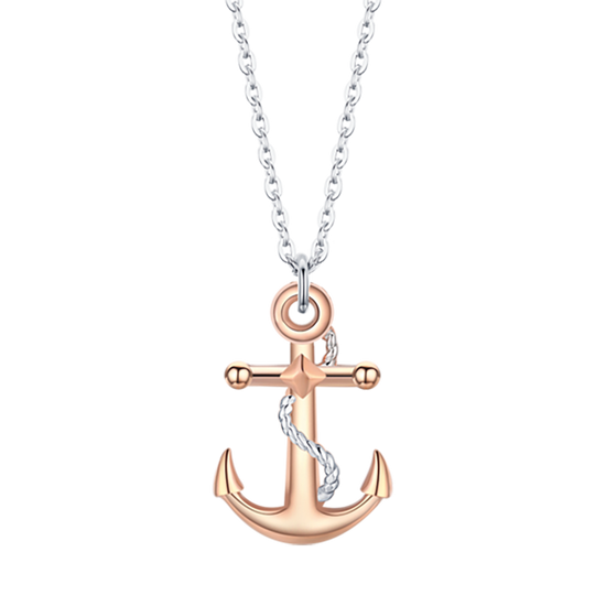 COLLIER POUR HOMME EN ACIER AVEC ANCRE ROSE IP ET ÉLÉMENTS EN ARGENT