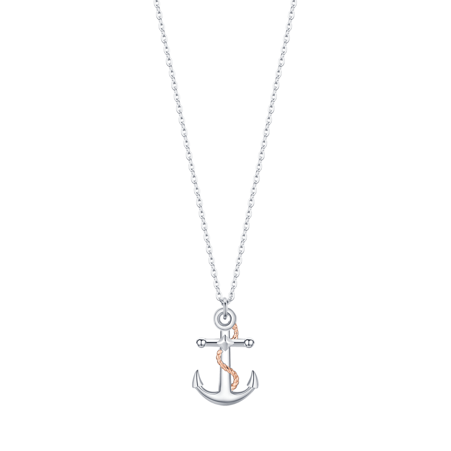 COLLIER POUR HOMME EN ACIER AVEC ANCRE ROSE IP ET ÉLÉMENTS EN ARGENT