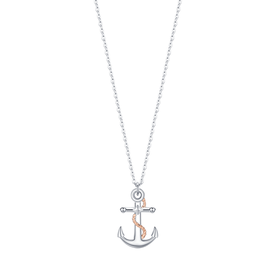 COLLIER POUR HOMME EN ACIER AVEC ANCRE ROSE IP ET ÉLÉMENTS EN ARGENT