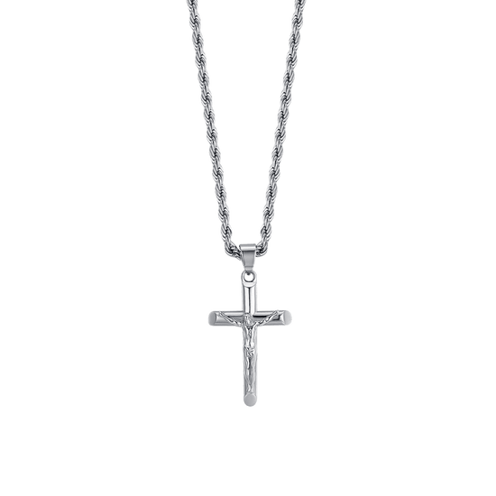 COLLIER HOMME EN ACIER AVEC CRUCIFIX