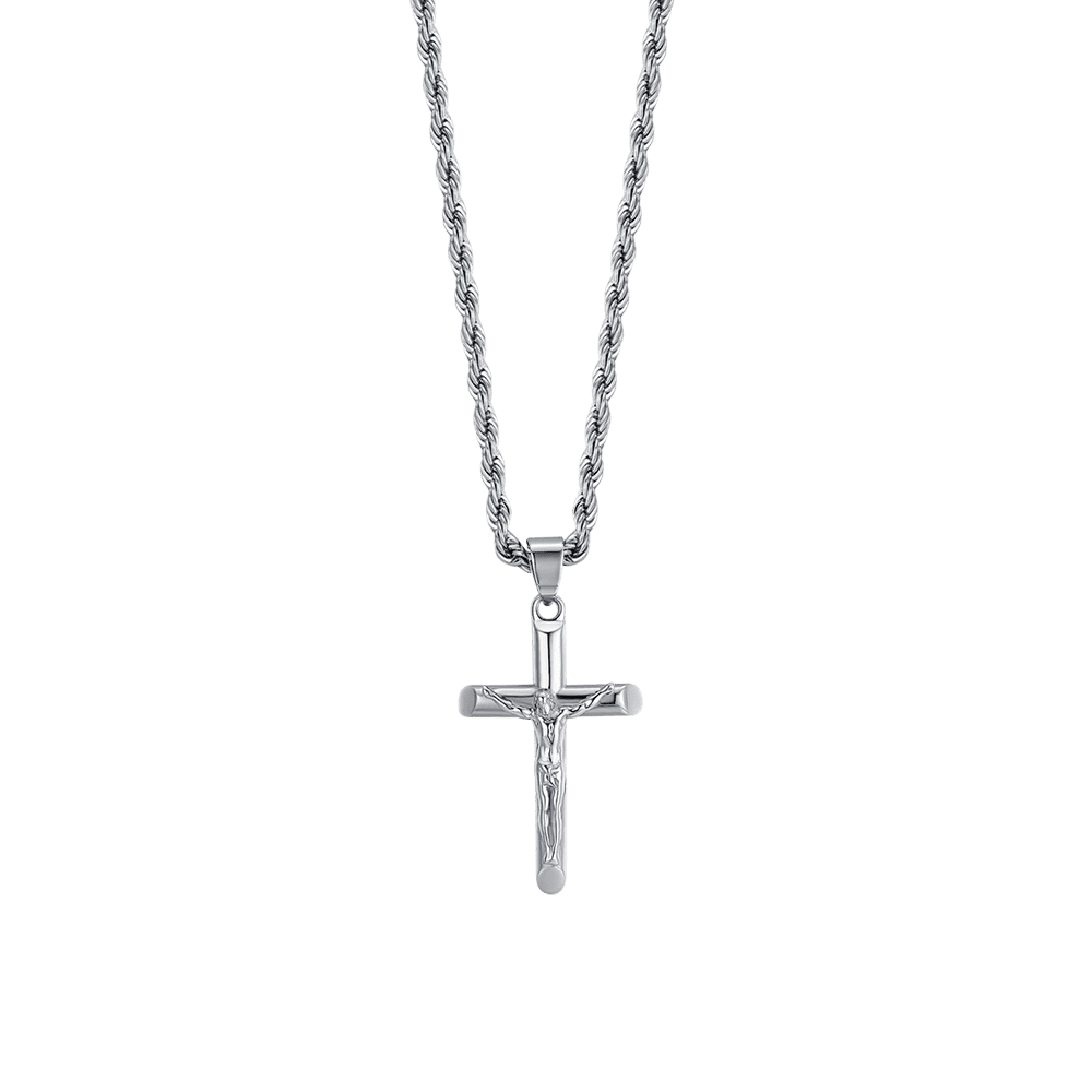 COLLIER HOMME EN ACIER AVEC CRUCIFIX