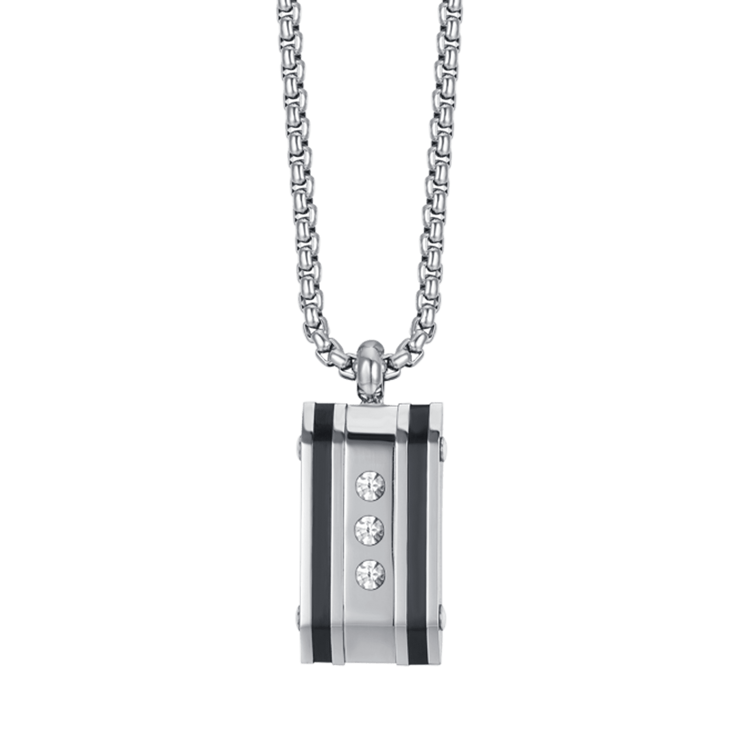 COLLIER POUR HOMME EN ACIER AVEC PLAQUE EN CRISTAL BLANC