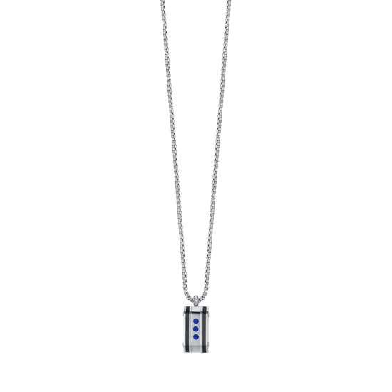 COLLIER POUR HOMME EN ACIER AVEC PLAQUE DE CRISTAL BLEU