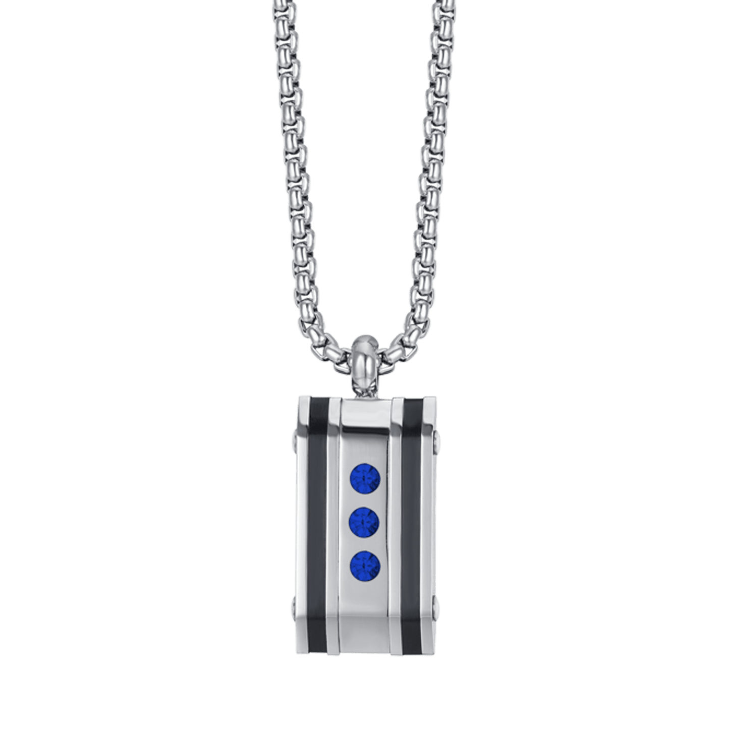 COLLIER POUR HOMME EN ACIER AVEC PLAQUE DE CRISTAL BLEU