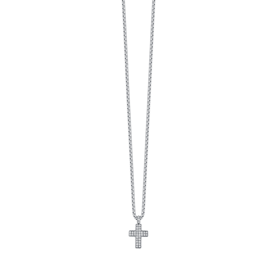 COLLIER HOMME CROIX EN ACIER AVEC CRISTAUX BLANCS