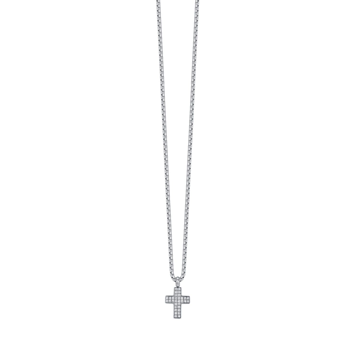 COLLIER HOMME CROIX EN ACIER AVEC CRISTAUX BLANCS