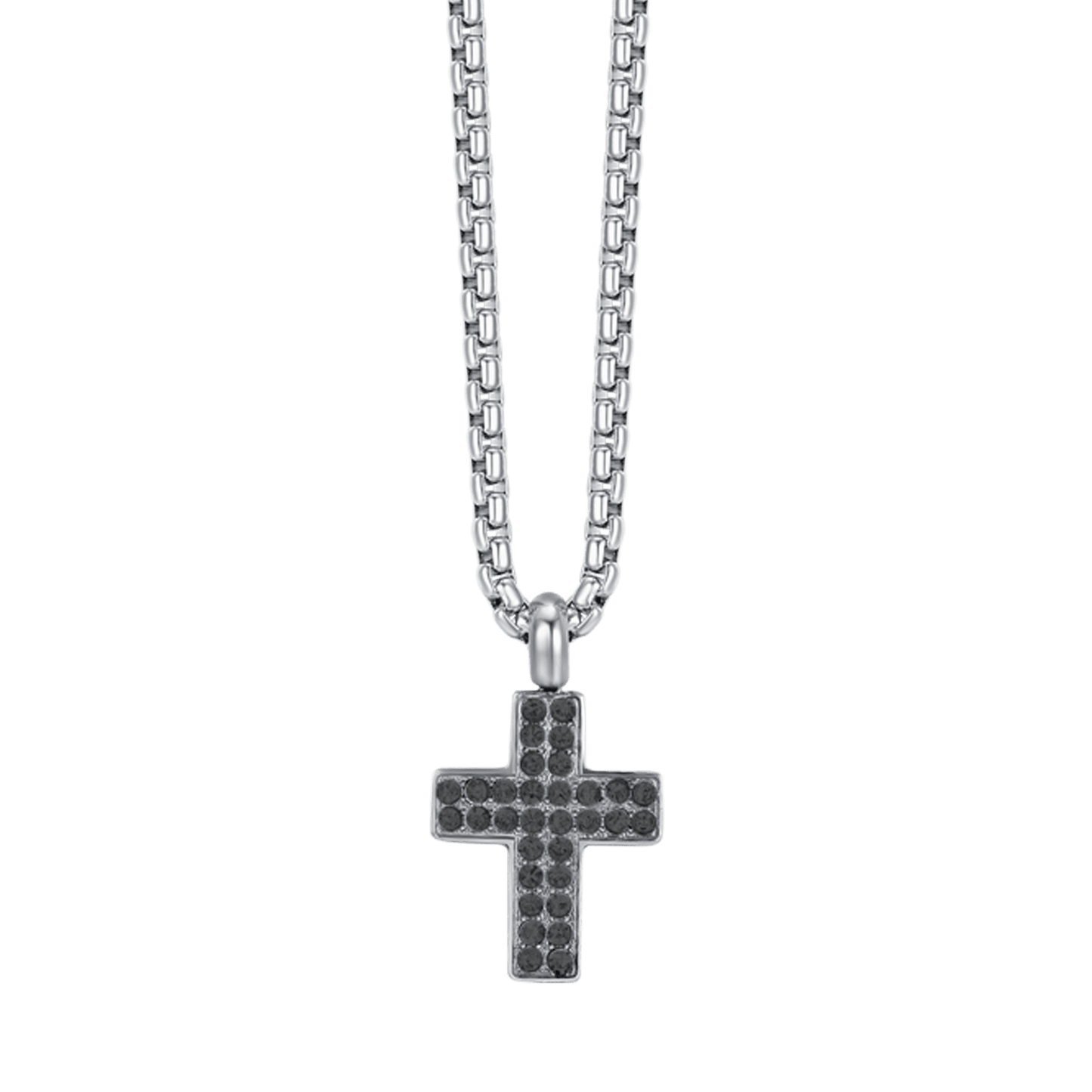 COLLIER HOMME CROIX EN ACIER AVEC CRISTAUX NOIRS