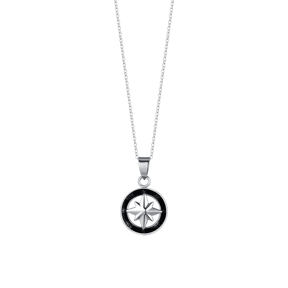 COLLIER HOMME EN ACIER AVEC ROSE DES VENTS ET ÉMAIL NOIR