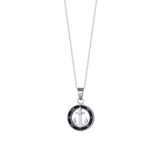 COLLIER HOMME EN ACIER AVEC ANCRE EN ÉMAIL NOIR