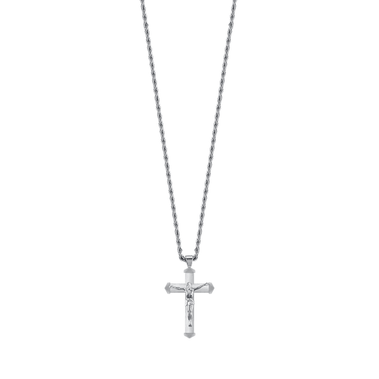 COLLIER HOMME EN ACIER AVEC CRUCIFIX