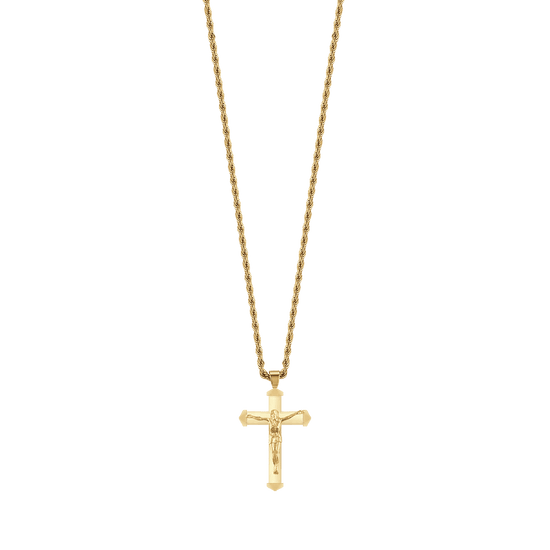 COLLIER POUR HOMMES EN ACIER DORÉ AVEC CRUCIFIX