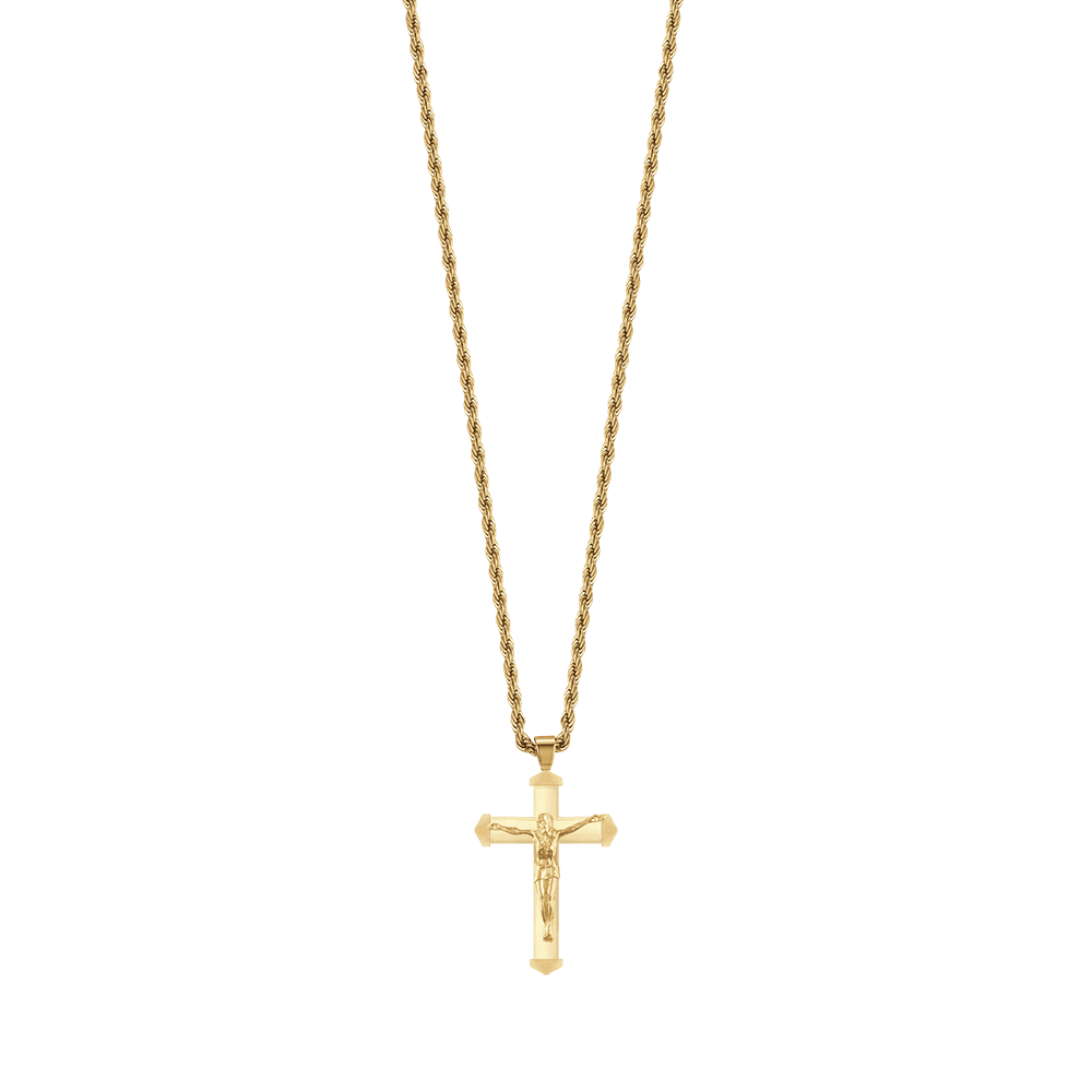 COLLIER POUR HOMMES EN ACIER DORÉ AVEC CRUCIFIX