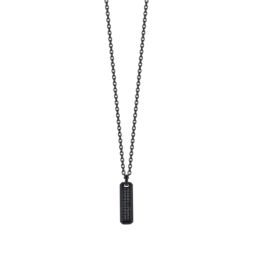 COLLIER POUR HOMME EN ACIER INOXYDABLE NOIR AVEC ÉLÉMENT EN CRISTAL NOIR