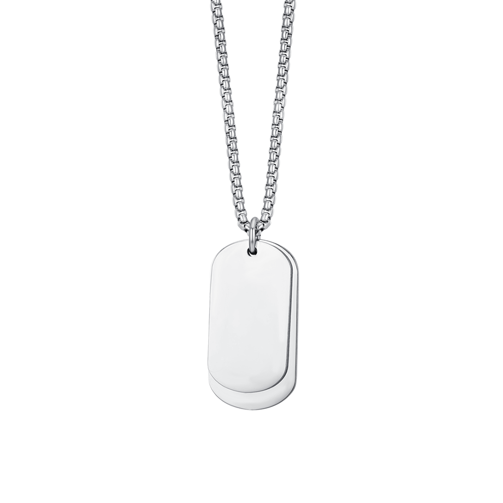 COLLIER HOMME EN ACIER AVEC PLAQUES D'ARGENT