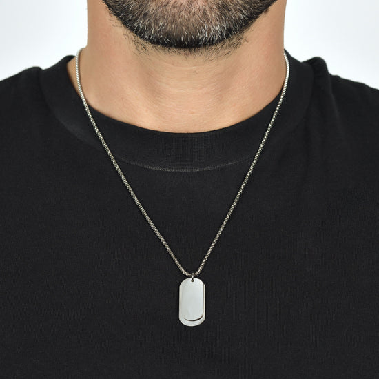 COLLIER HOMME EN ACIER AVEC PLAQUES D'ARGENT