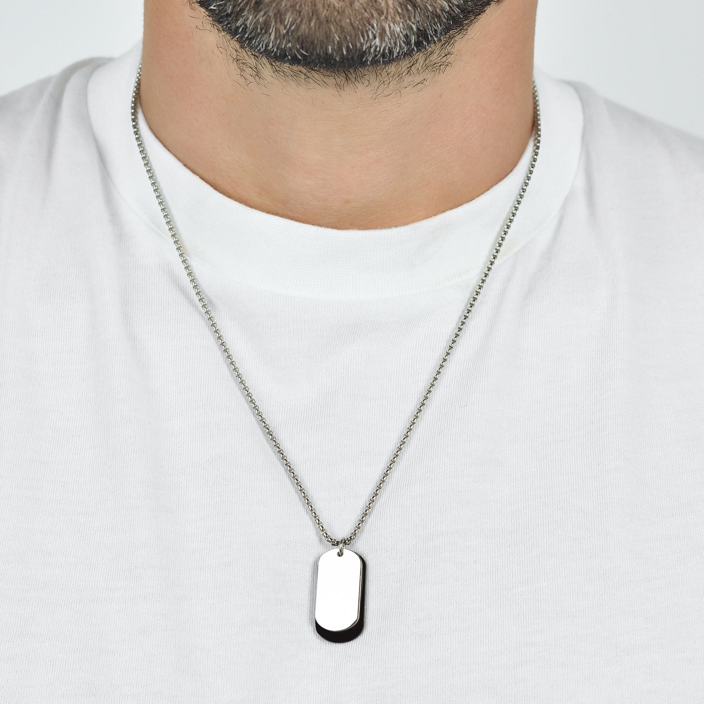 COLLIER HOMME EN ACIER AVEC PLAQUES ARGENTÉES ET IP NOIR