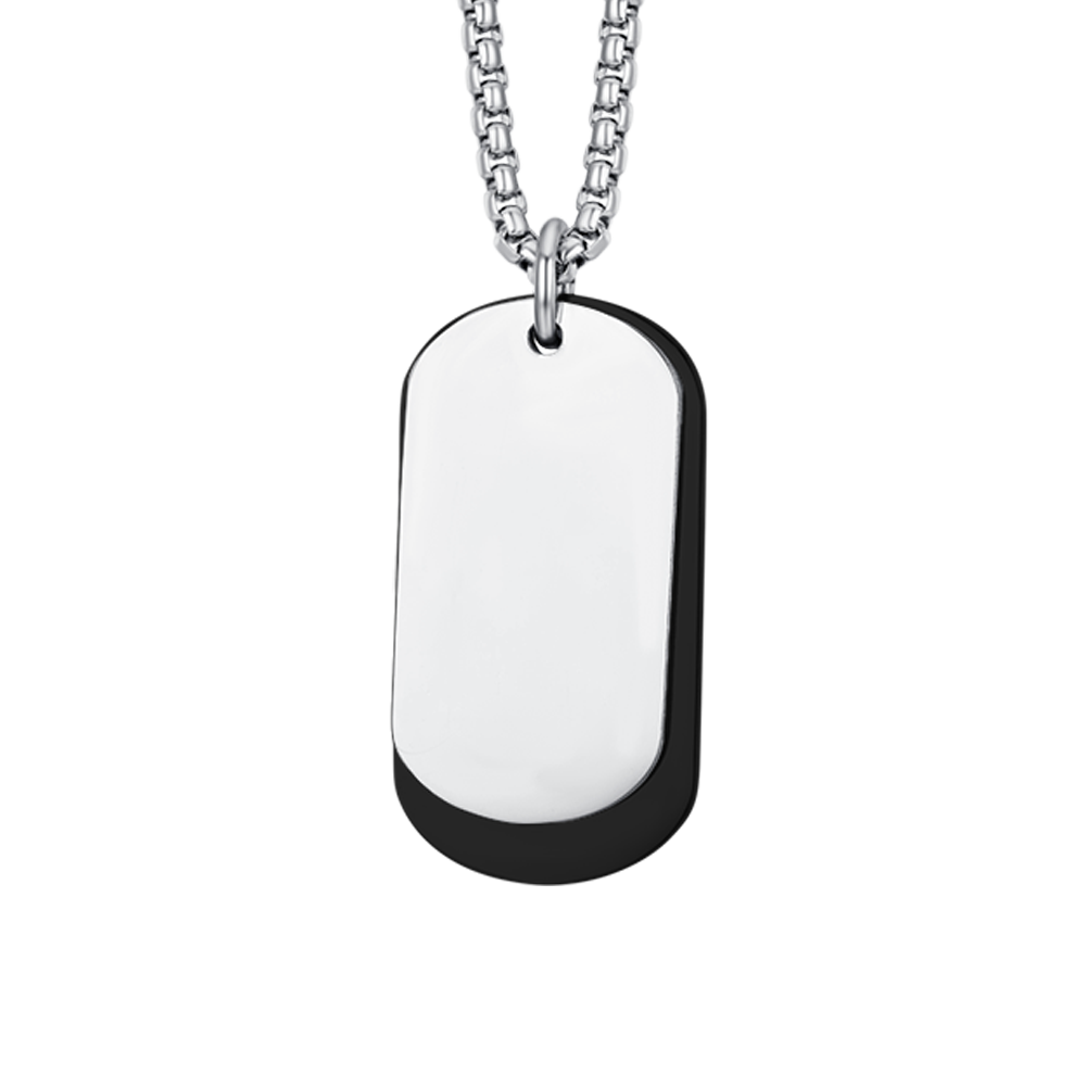 COLLIER HOMME EN ACIER AVEC PLAQUES ARGENTÉES ET IP NOIR