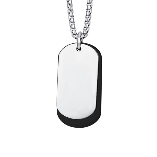 COLLIER HOMME EN ACIER AVEC PLAQUES ARGENTÉES ET IP NOIR