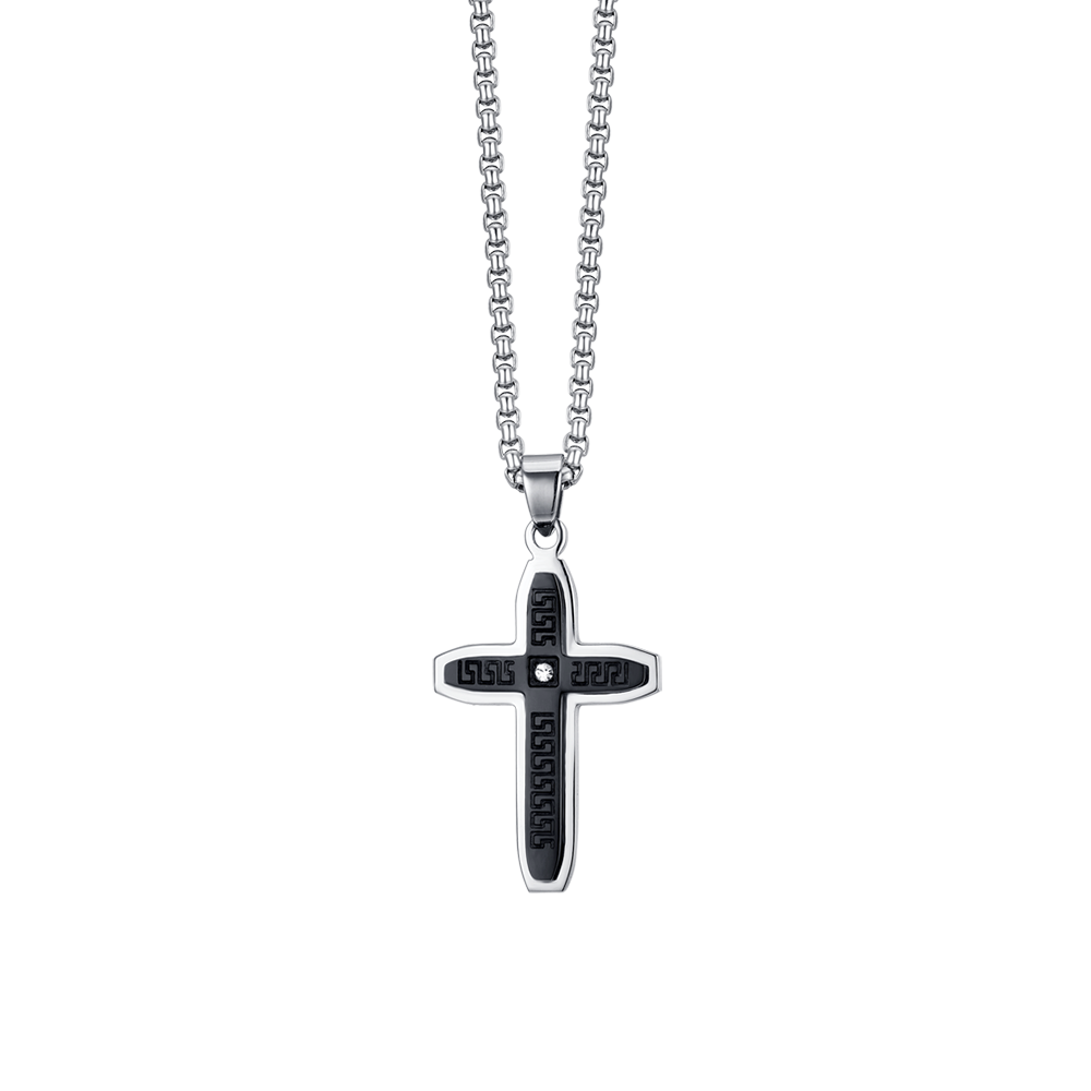 COLLIER HOMME CROIX EN ACIER AVEC IP NOIR