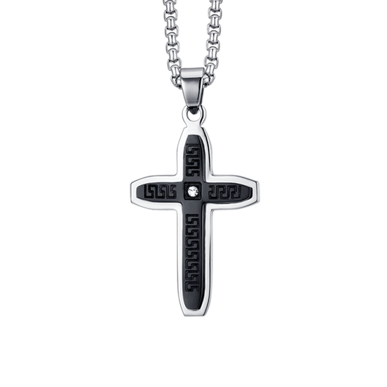 COLLIER HOMME CROIX EN ACIER AVEC IP NOIR