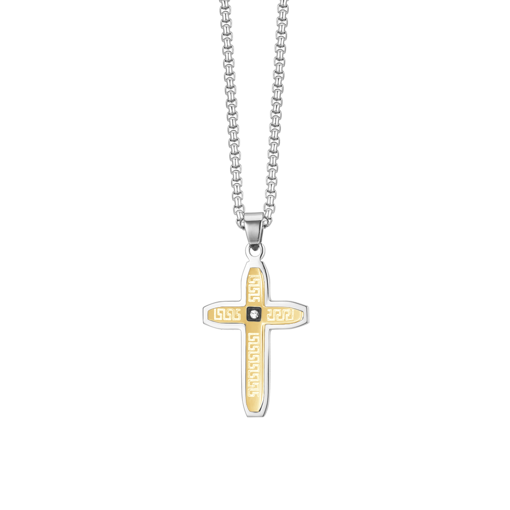 COLLIER HOMME CROIX EN ACIER IP OR