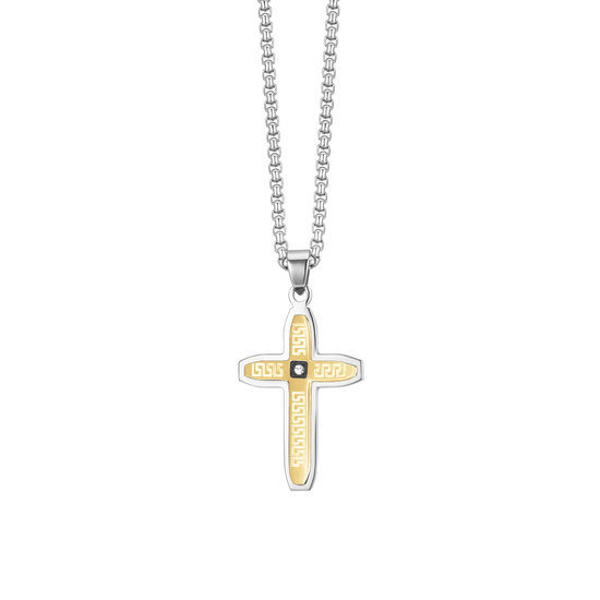 COLLIER HOMME CROIX EN ACIER IP OR