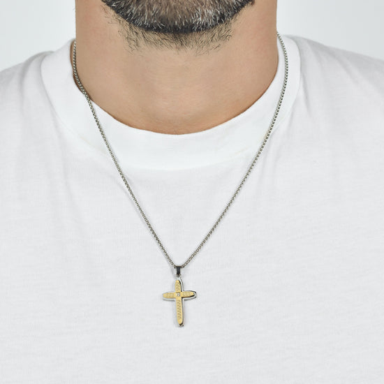 COLLIER HOMME CROIX EN ACIER IP OR